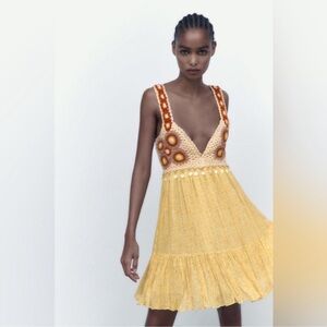 Zara Limited Edition‎ Crochet Dress Light Yellow Bohemian Size S
